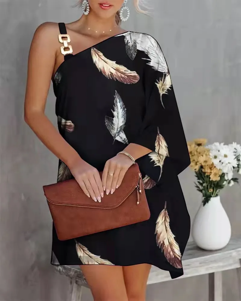 Monochrome Bloom One-Shoulder Dress - Image 8