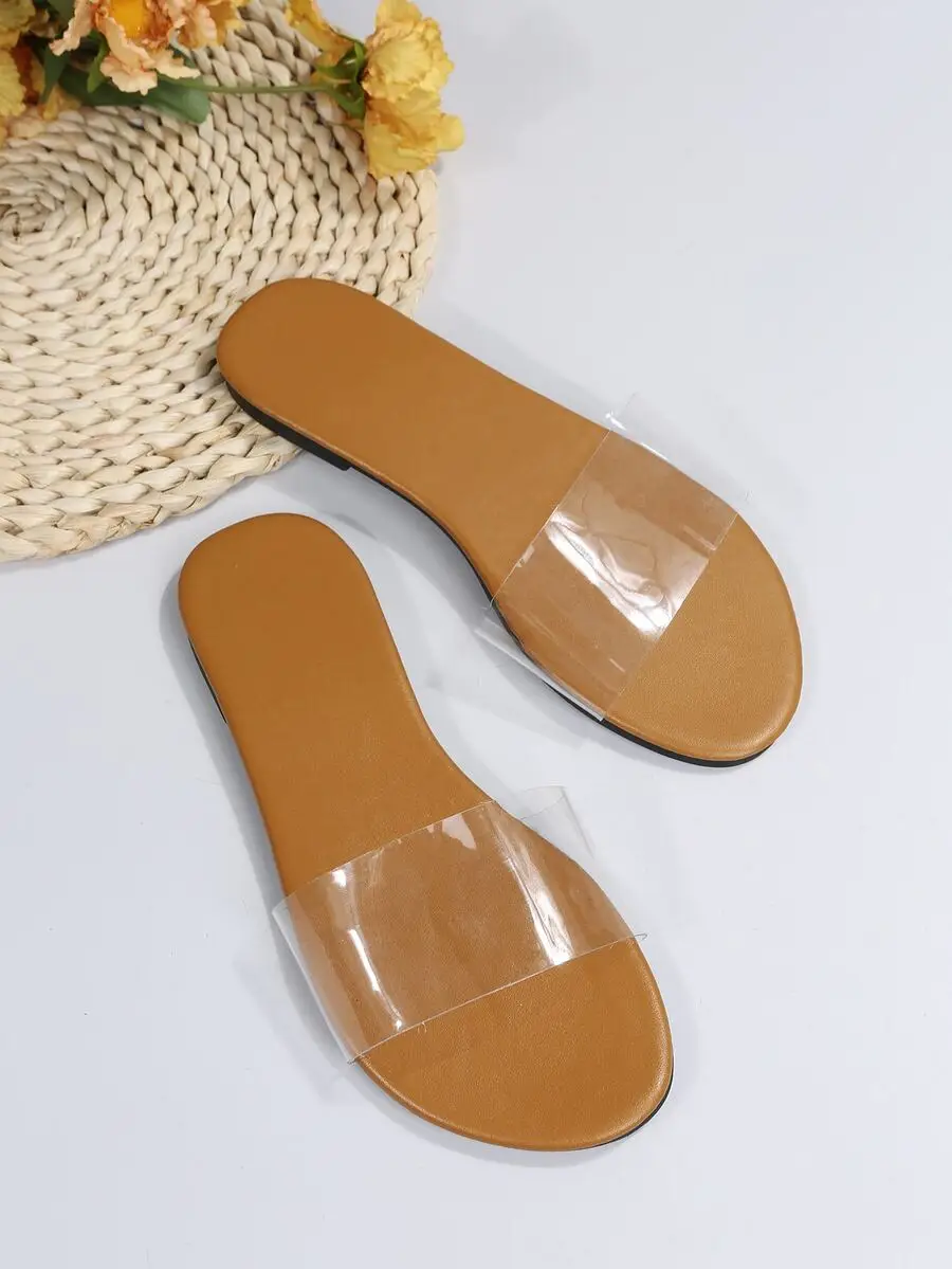 Fashionable Outdoors Flat Slippers For Women, Clear Single Band PVC Open Toe Slide Sandals,Spring Summer Outfits - Image 3