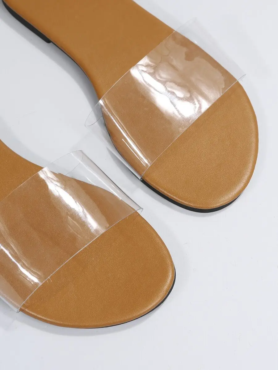 Fashionable Outdoors Flat Slippers For Women, Clear Single Band PVC Open Toe Slide Sandals,Spring Summer Outfits - Image 5