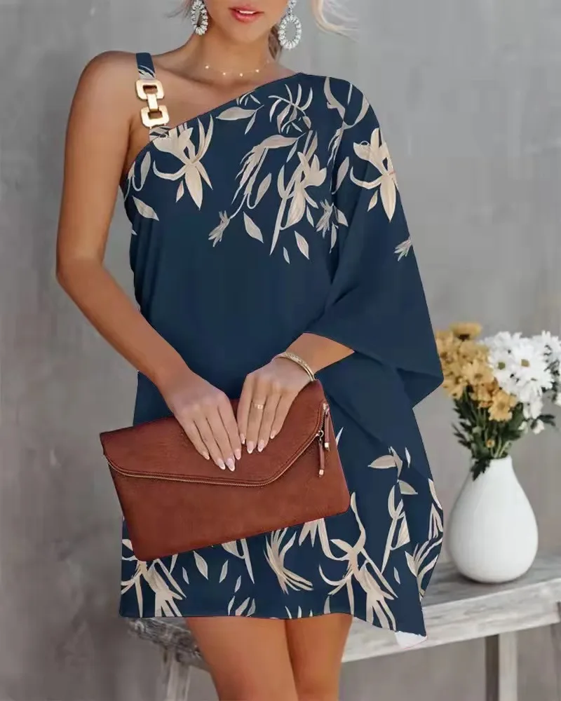 Monochrome Bloom One-Shoulder Dress - Image 2
