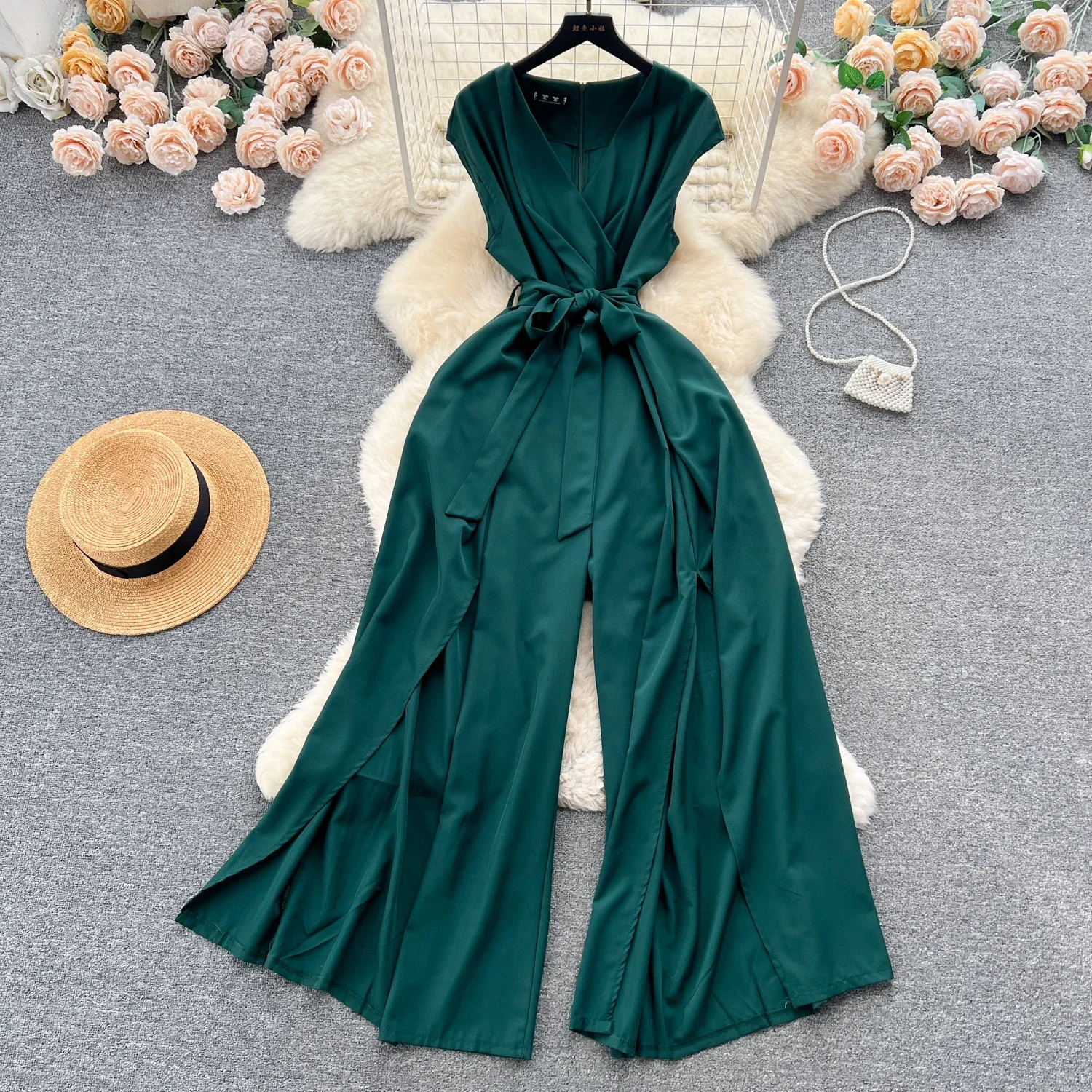 Emerald Elegance Cape Jumpsuit