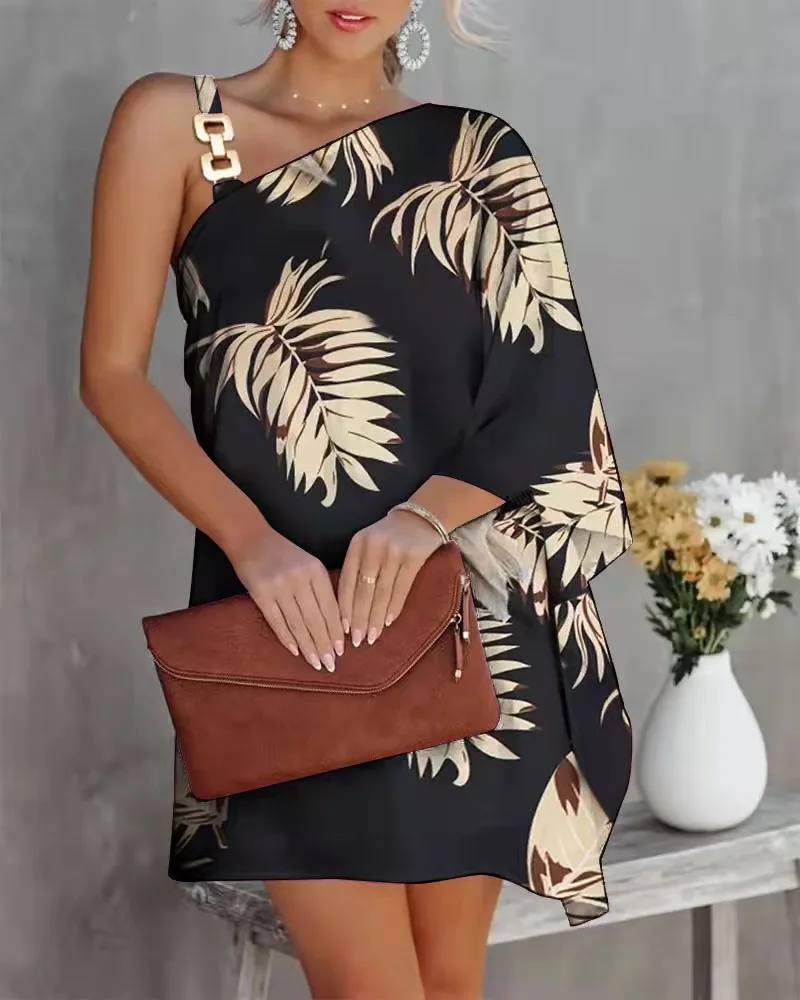 Monochrome Bloom One-Shoulder Dress - Image 7