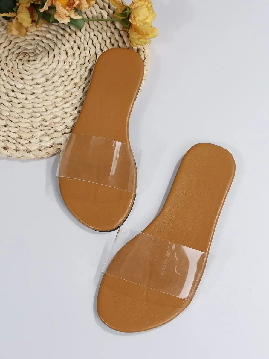 Fashionable Outdoors Flat Slippers For Women, Clear Single Band PVC Open Toe Slide Sandals,Spring Summer Outfits - Image 4